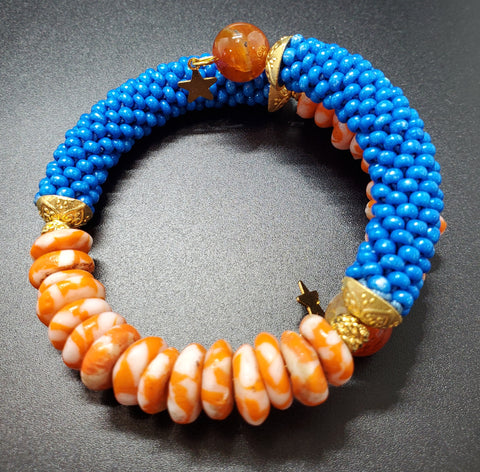 Blue - Orange Combo Beaded Crochet Bangle