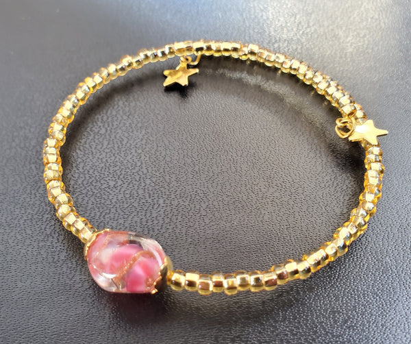 Pink, Gold Skinny Bangle/Bracelet