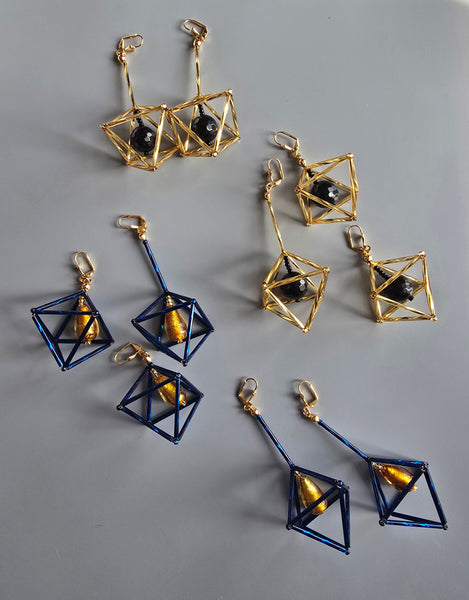 Gold & Black Octa Earrings - long