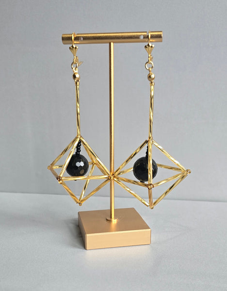 Gold & Black Octa Earrings - long