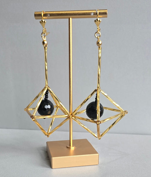 Gold & Black Octa Earrings - long