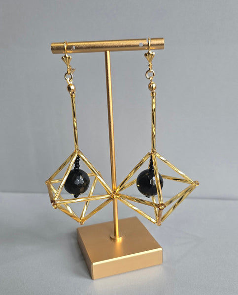 Gold & Black Octa Earrings - long