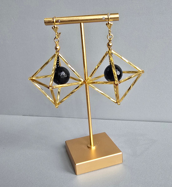 Gold & Black Octa Earrings - short