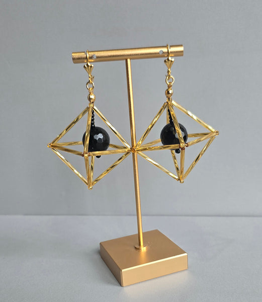 Gold & Black Octa Earrings - short