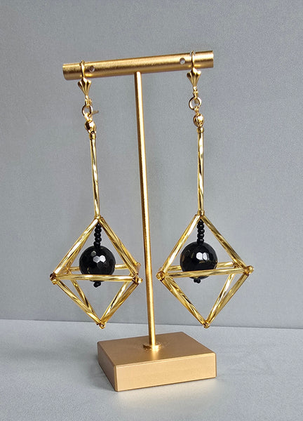 Gold & Black Octa Earrings - long