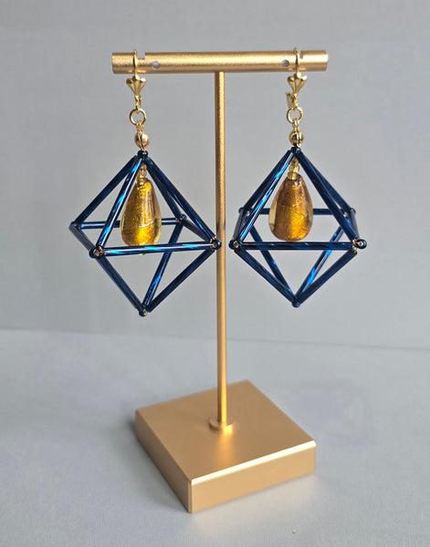 Blue & Mustard Octa Earrings - short