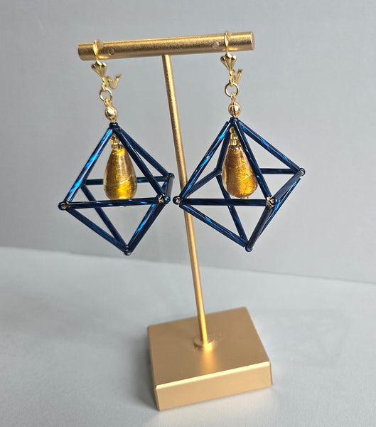 Blue & Mustard Octa Earrings - short