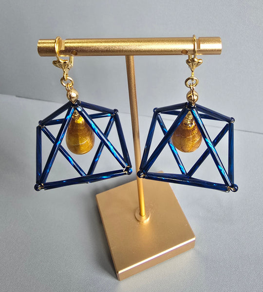 Blue & Mustard Octa Earrings - short