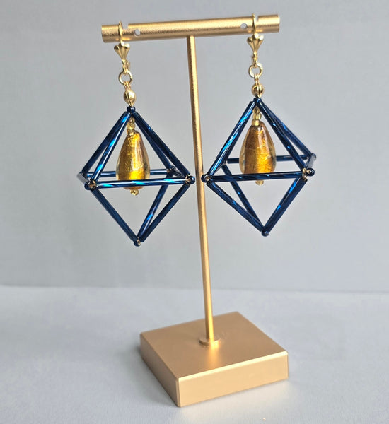 Blue & Mustard Octa Earrings - short