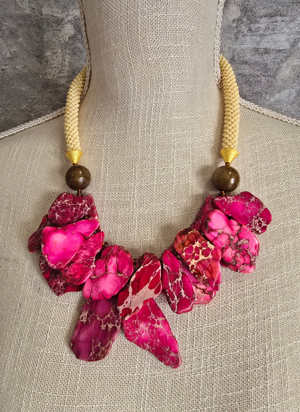 Pink/Brown/Tan Beaded Crochet Necklace