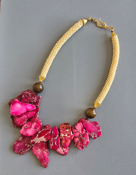 Pink/Brown/Tan Beaded Crochet Necklace