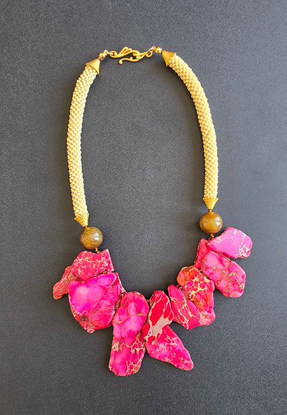 Pink/Brown/Tan Beaded Crochet Necklace