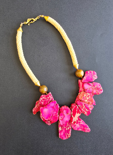 Pink/Brown/Tan Beaded Crochet Necklace