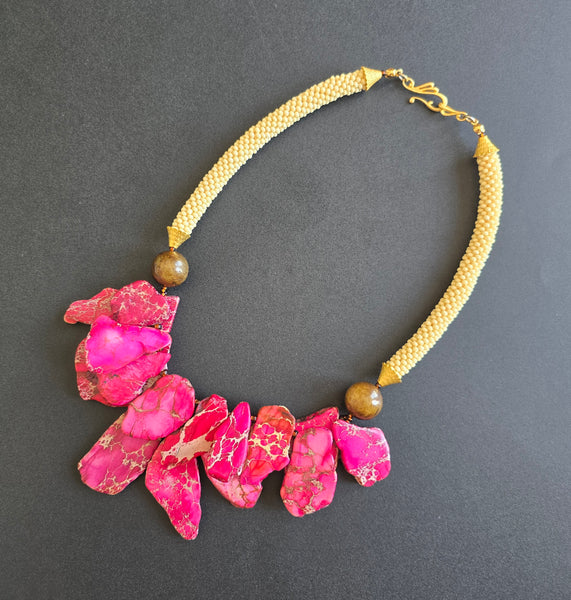 Pink/Brown/Tan Beaded Crochet Necklace