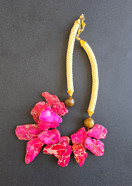 Pink/Brown/Tan Beaded Crochet Necklace