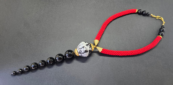 Red/Black/White Beaded Crochet Lariat Necklace