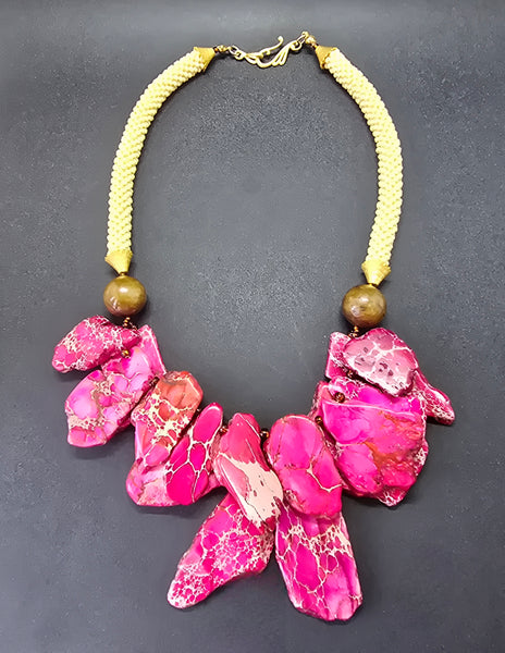 Pink/Brown/Tan Beaded Crochet Necklace