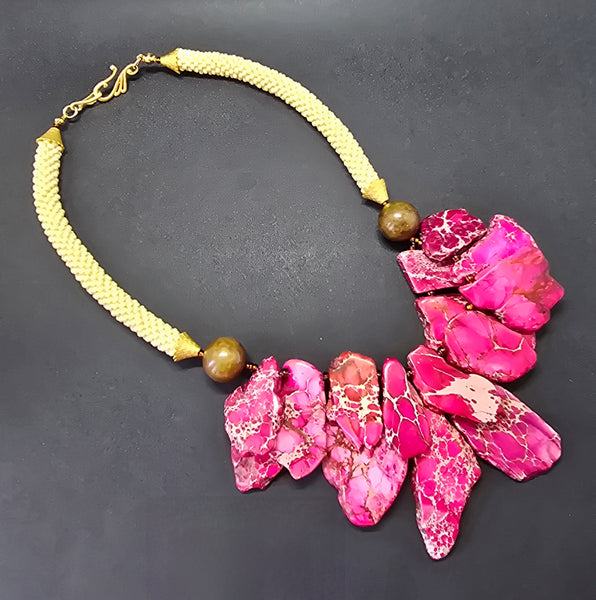 Pink/Brown/Tan Beaded Crochet Necklace