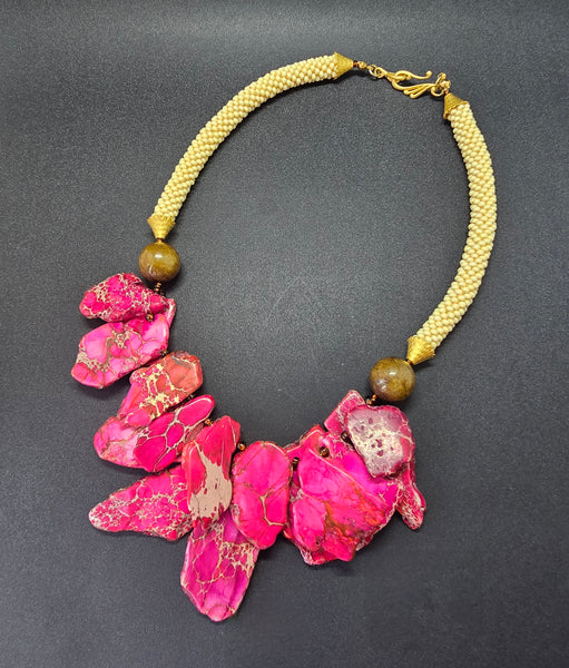 Pink/Brown/Tan Beaded Crochet Necklace