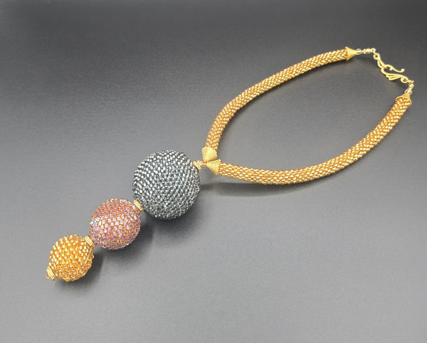 Grey/Berry/Gold Glam Crochet Necklace