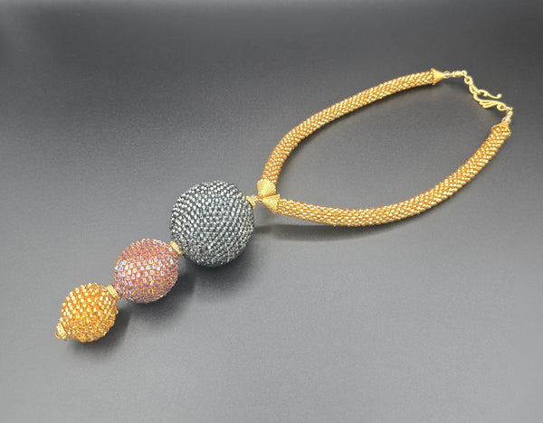 Grey/Berry/Gold Glam Crochet Necklace