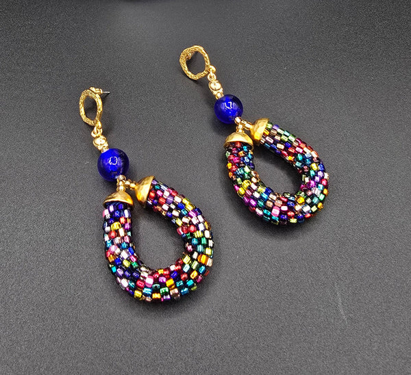 Beaded Crochet Hoop Earrings - Multi