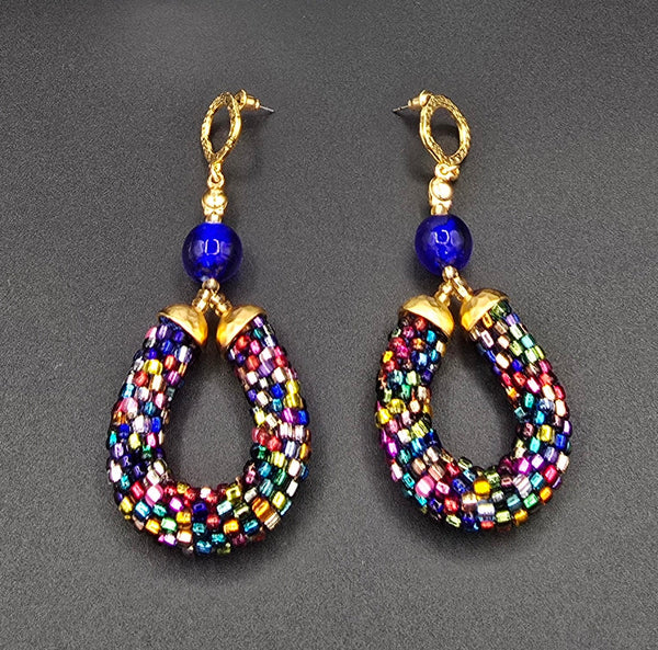 Beaded Crochet Hoop Earrings - Multi