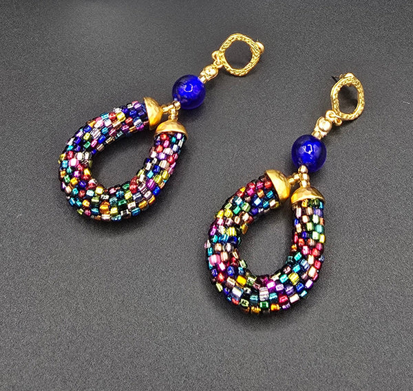 Beaded Crochet Hoop Earrings - Multi
