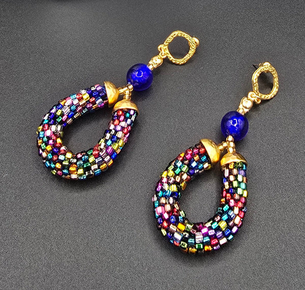 Beaded Crochet Hoop Earrings - Multi