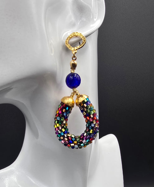Beaded Crochet Hoop Earrings - Multi