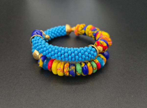 Beaded Crochet Bangle - Krobo Combo - Turquoise/Multi
