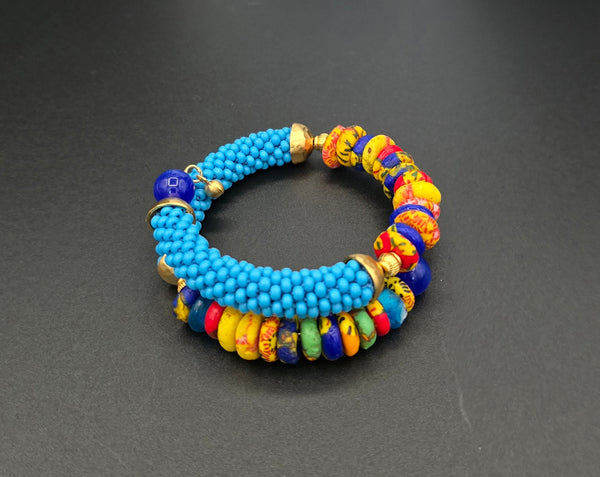 Beaded Crochet Bangle - Krobo Combo - Turquoise/Multi