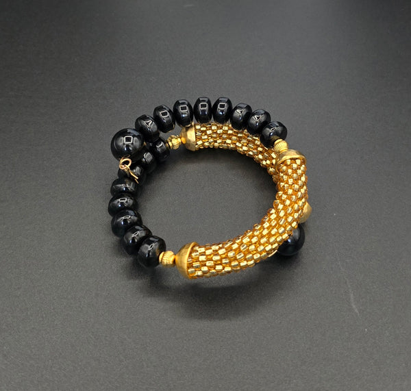 Beaded Crochet Bangle - Onyx Combo - Gold/Black
