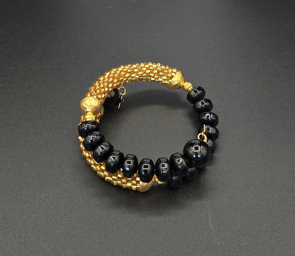 Beaded Crochet Bangle - Onyx Combo - Gold/Black