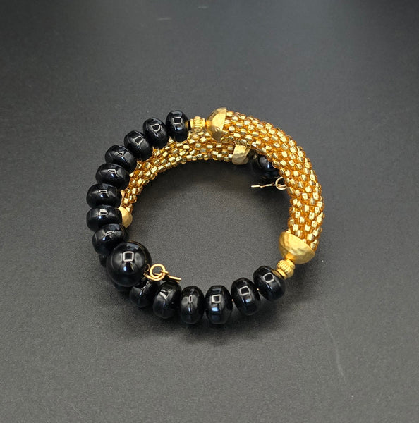 Beaded Crochet Bangle - Onyx Combo - Gold/Black