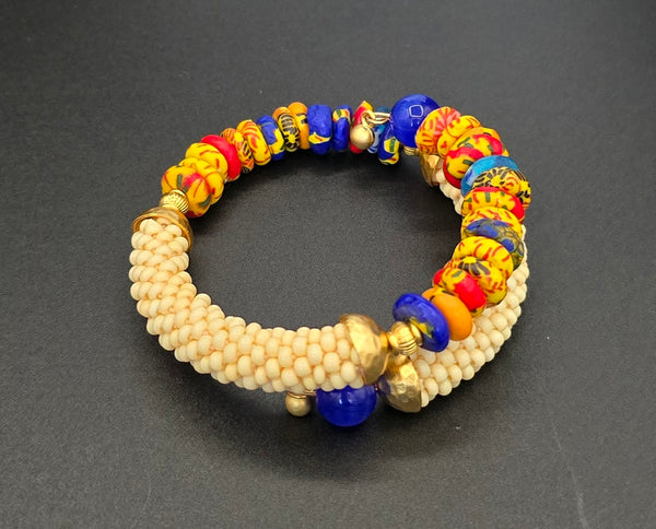 Beaded Crochet Bangle - Krobo Combo - Tan/Multi