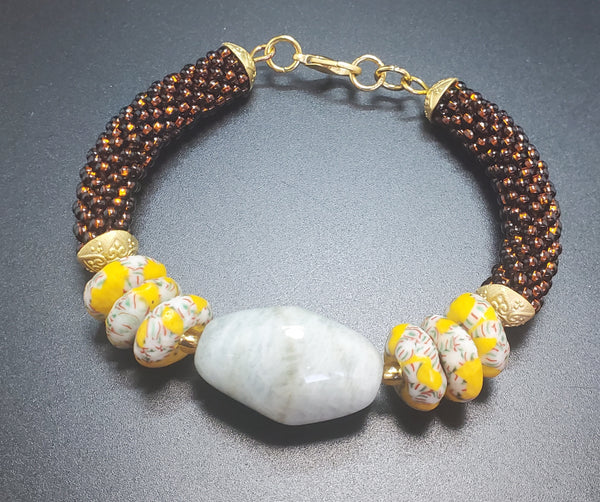 Brown-Yellow Multi Beaded Ctochet Bangle