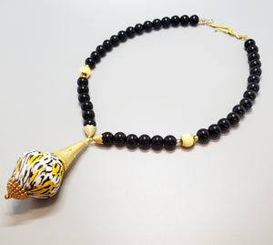 White, Black, Yellow Krobo Bead, Jasper Beads, 22K Gold Plated Brass, Brass Necklace