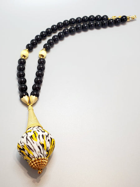 White, Black, Yellow Krobo Bead, Jasper Beads, 22K Gold Plated Brass, Brass Necklace