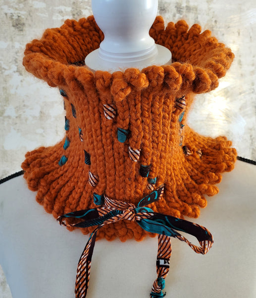 Missy Pumpkin Neck Warmer with Multi Ankara Fabric Detail.