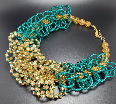 Emerald Gold Loopa Woven Statement Necklace