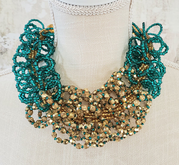 Emerald Gold Loopa Woven Statement Necklace