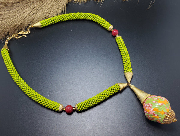 Olive Raspberry Multi Flacon Beaded Crochet Necklace